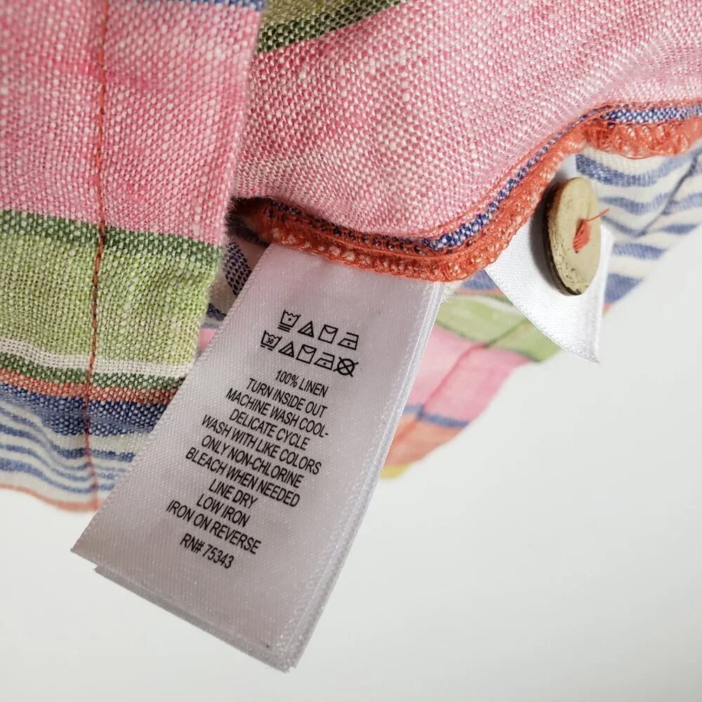 C&C California womens Medium multicolor rainbow stripe linen cropped camp shirt - Picture 6 of 6